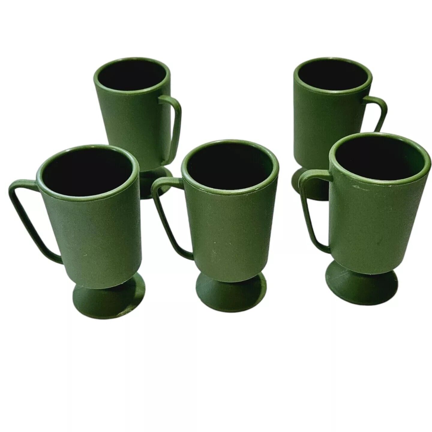 Vintage Plastic Pedestal Milk Cups Mugs Japan Lot Of 6 Green Retro 