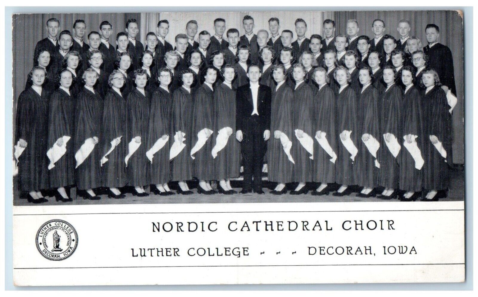 Decorah Iowa Postcard Nordic Cathedral Choir Luther College 1951 Vintage Antique
