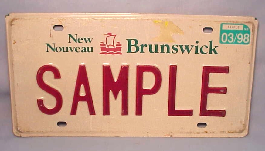 1998 NEW BRUNSWICK CANADA LICENSE PLATE \'SAMPLE\' ORIGINAL- UNIQUE-EXCELLENT