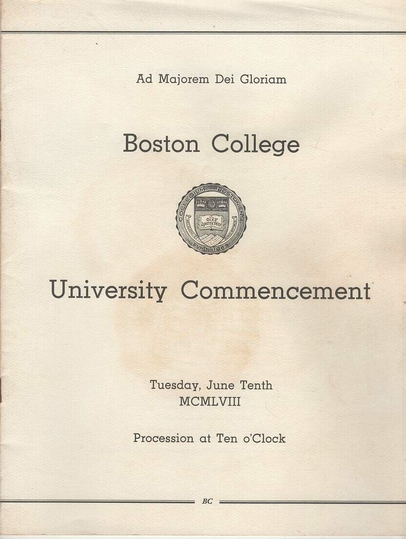 COLLECTIBLE (1958)  Commencement Program - BOSTON COLLEGE