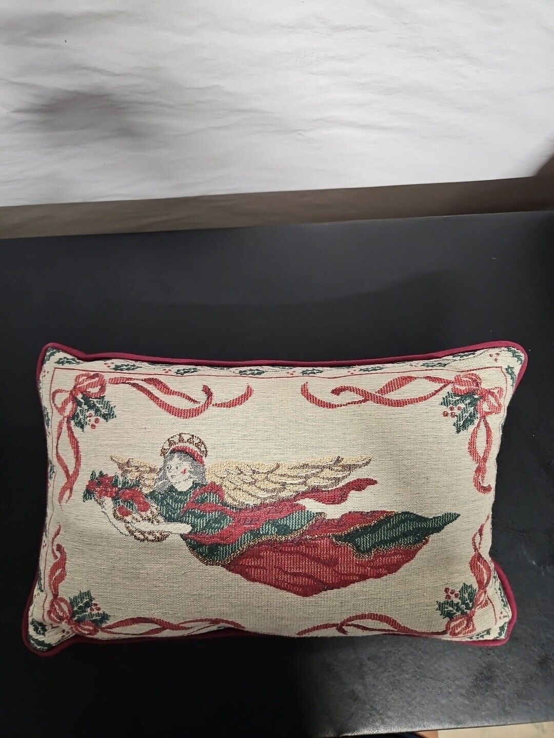 Vintage Riverdale Angel Tapestry Christmas Throw Pillow 17\
