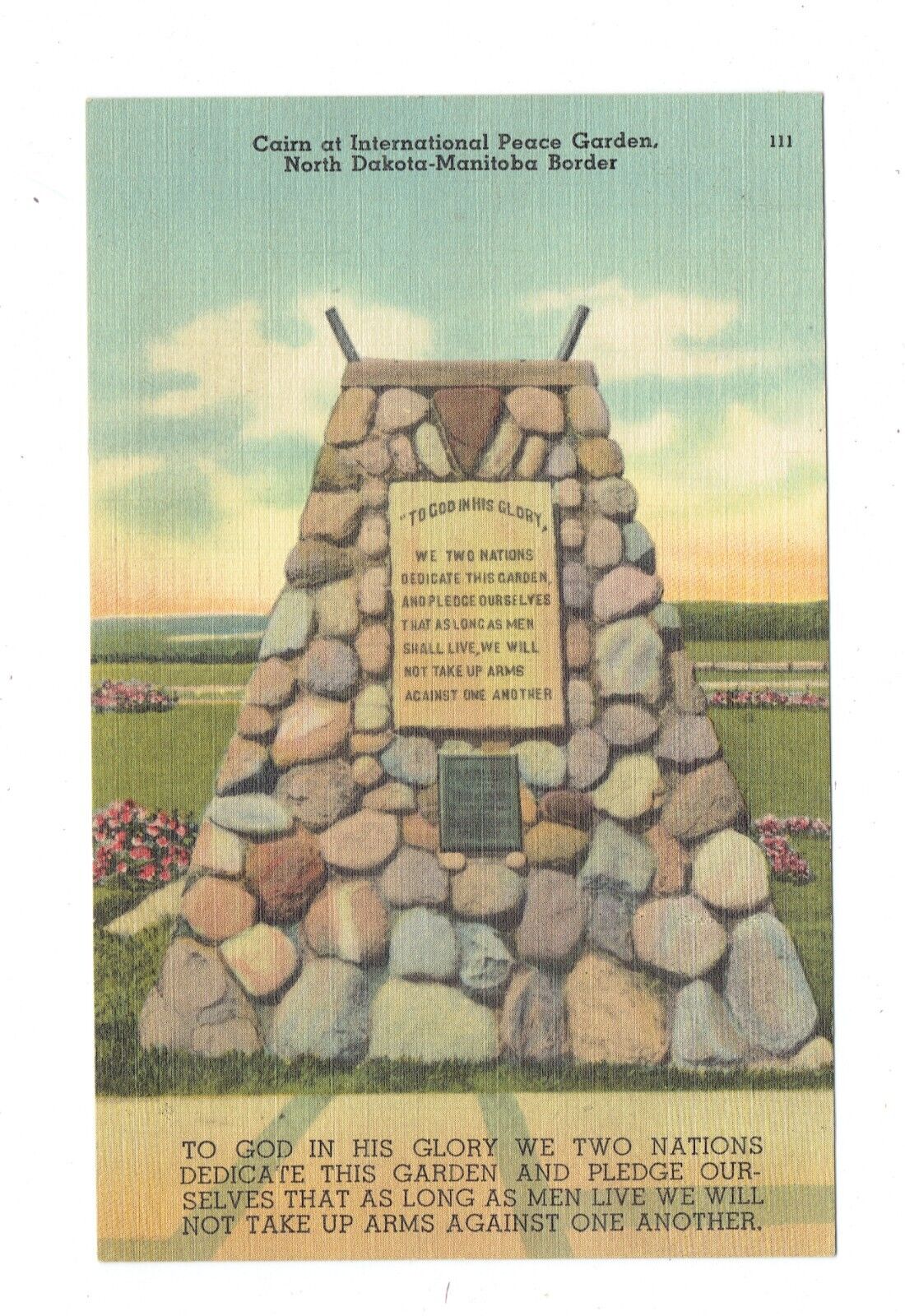 Postcard Vin (1)Cairn at North Dakota-Manitoba Garden 111/75522 P 7/18/1951  370