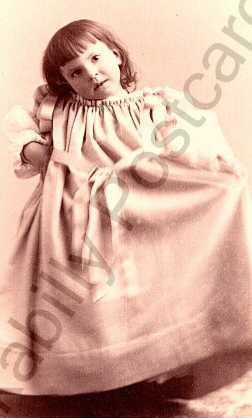 Antique Cabinet Card Whimsical Portrait Young Girl Posing Pretty Dress Albany NY