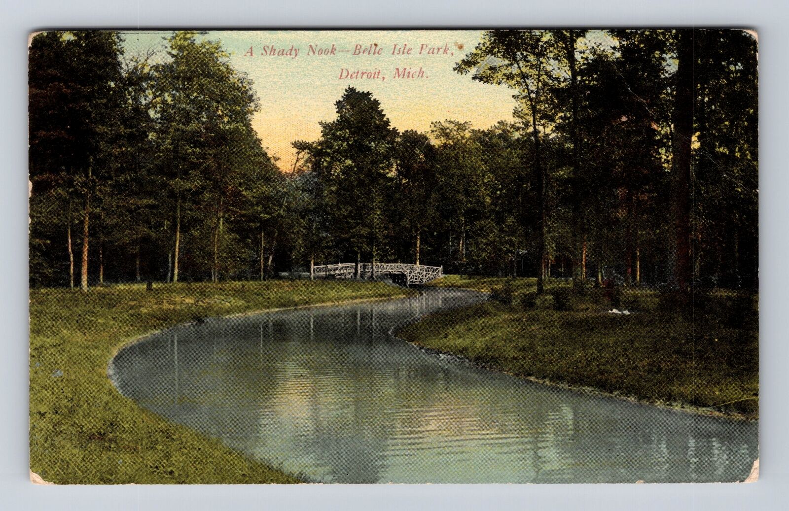 Detroit MI-Michigan, A Shady Nook, Belle Isle Park, Antique, Vintage Postcard