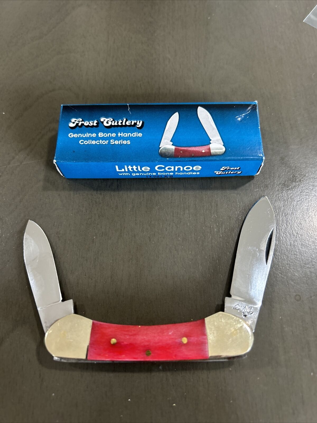 Frost Cutlery Little Canoe Red Smooth Bone Folding Pocket Knife Brand New