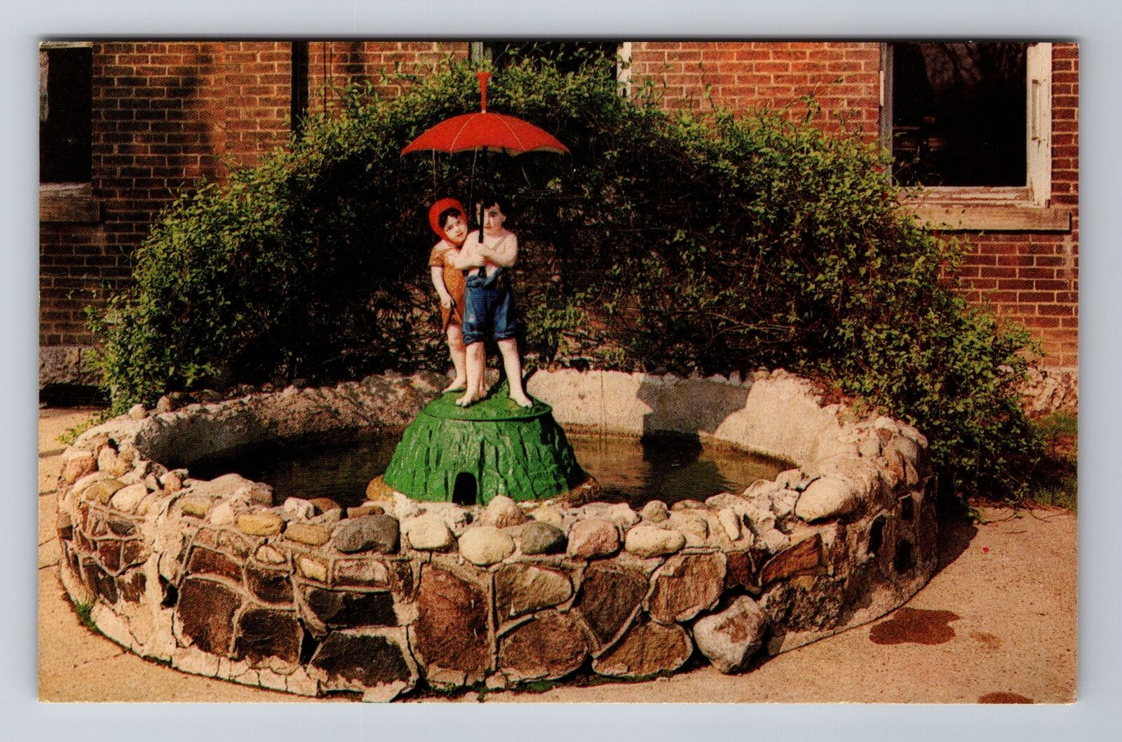 Greenville OH-Ohio, Pewter Fountain at Public Square, Antique Vintage Postcard