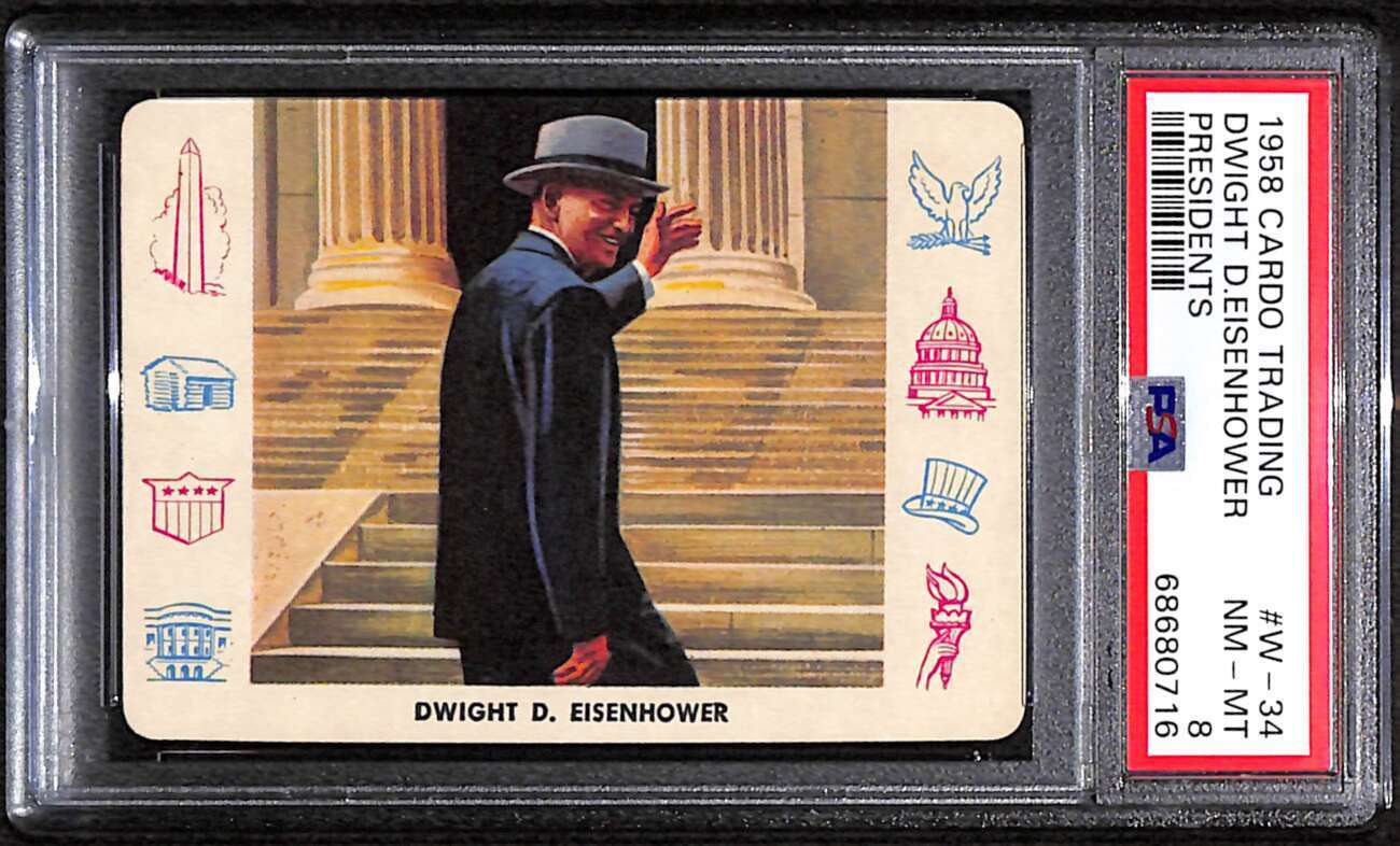 1958 Leaf Card-O Presidents W34 Dwight D Eisenhower  PSA 8 NMMT C81874
