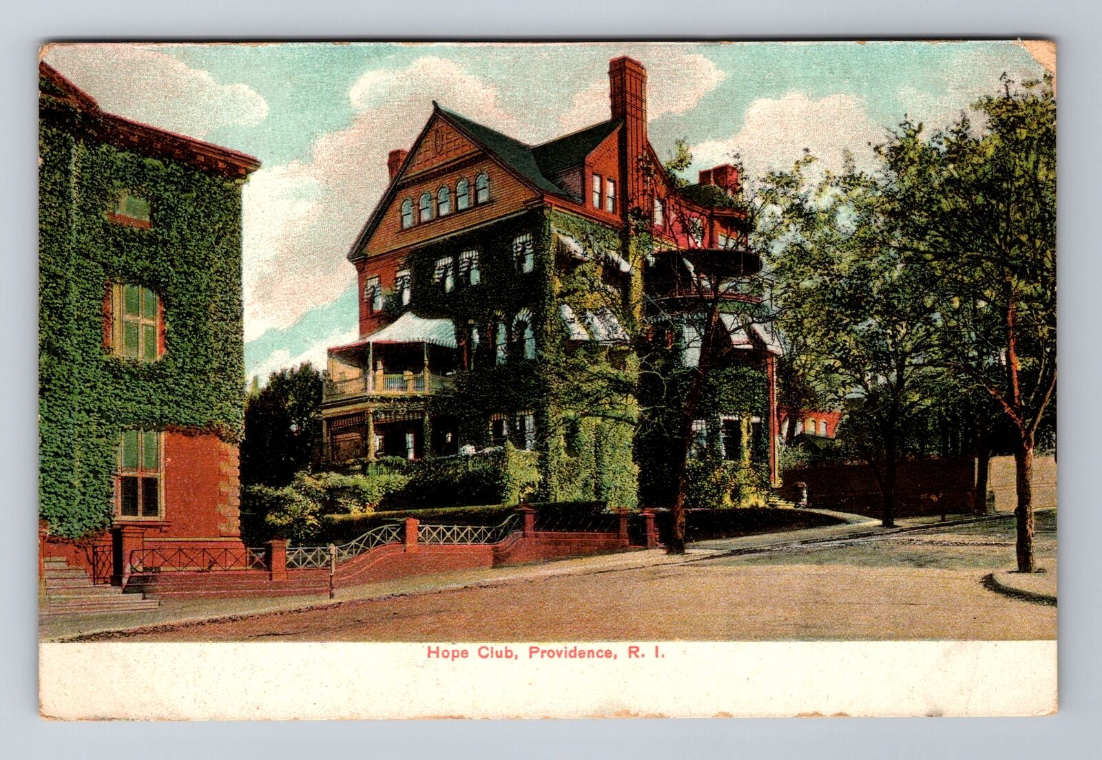 Providence RI-Rhode Island, Hope Club, Antique Vintage Souvenir Postcard
