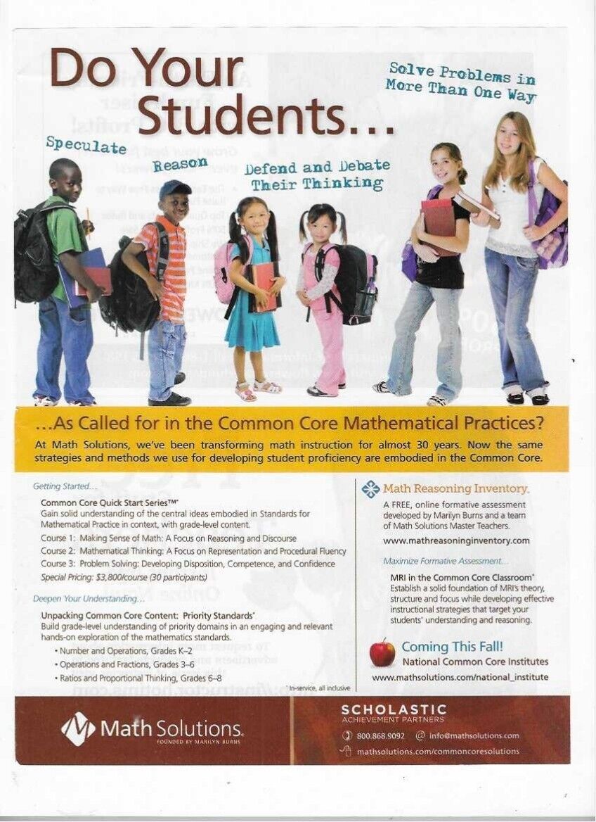 Scholastic Achievement Partners Math Solutions Marilyn Burns 2012 Print Ad