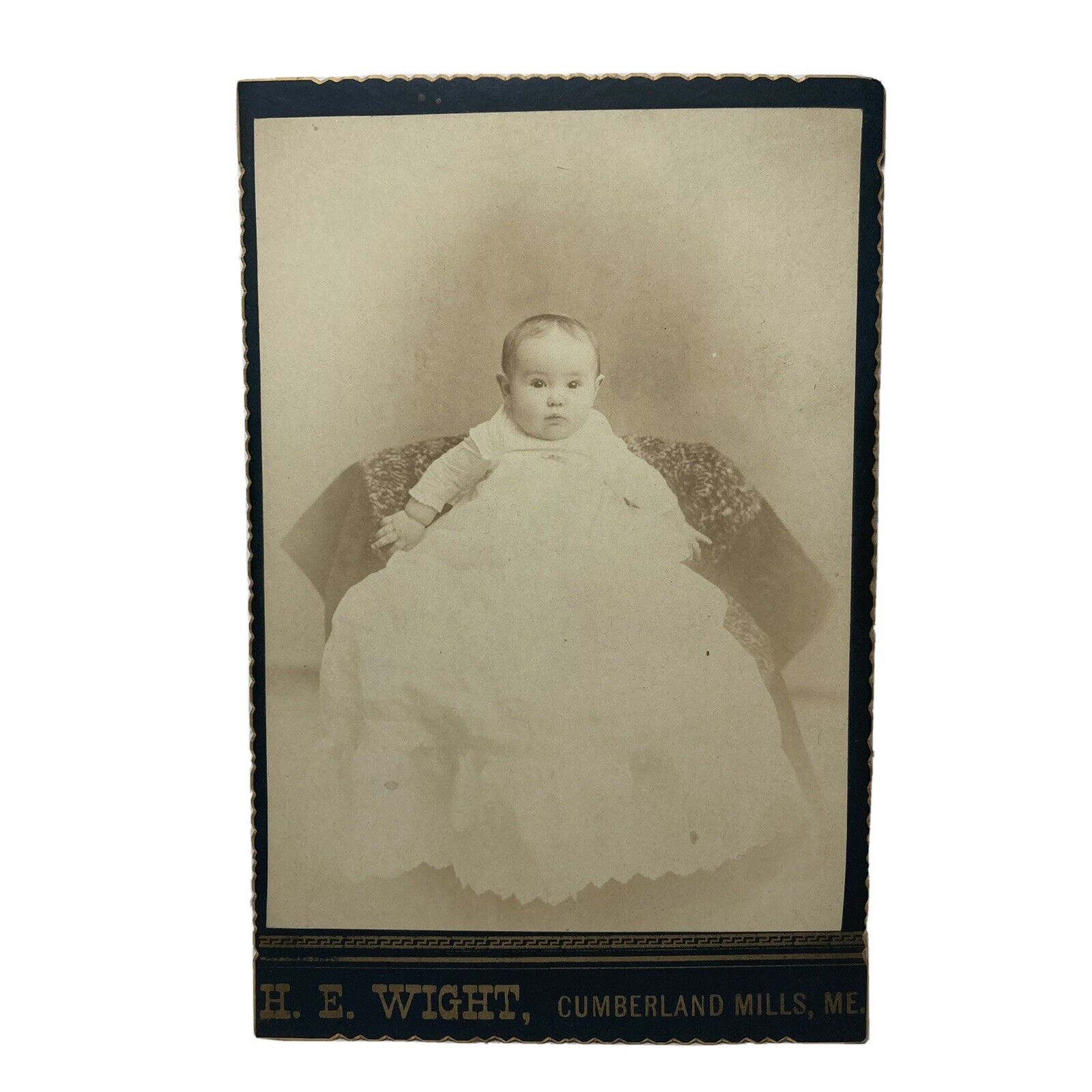 Antique Cabinet Card Baby Infant Girl Child Dress Cumberland Mills Maine ME