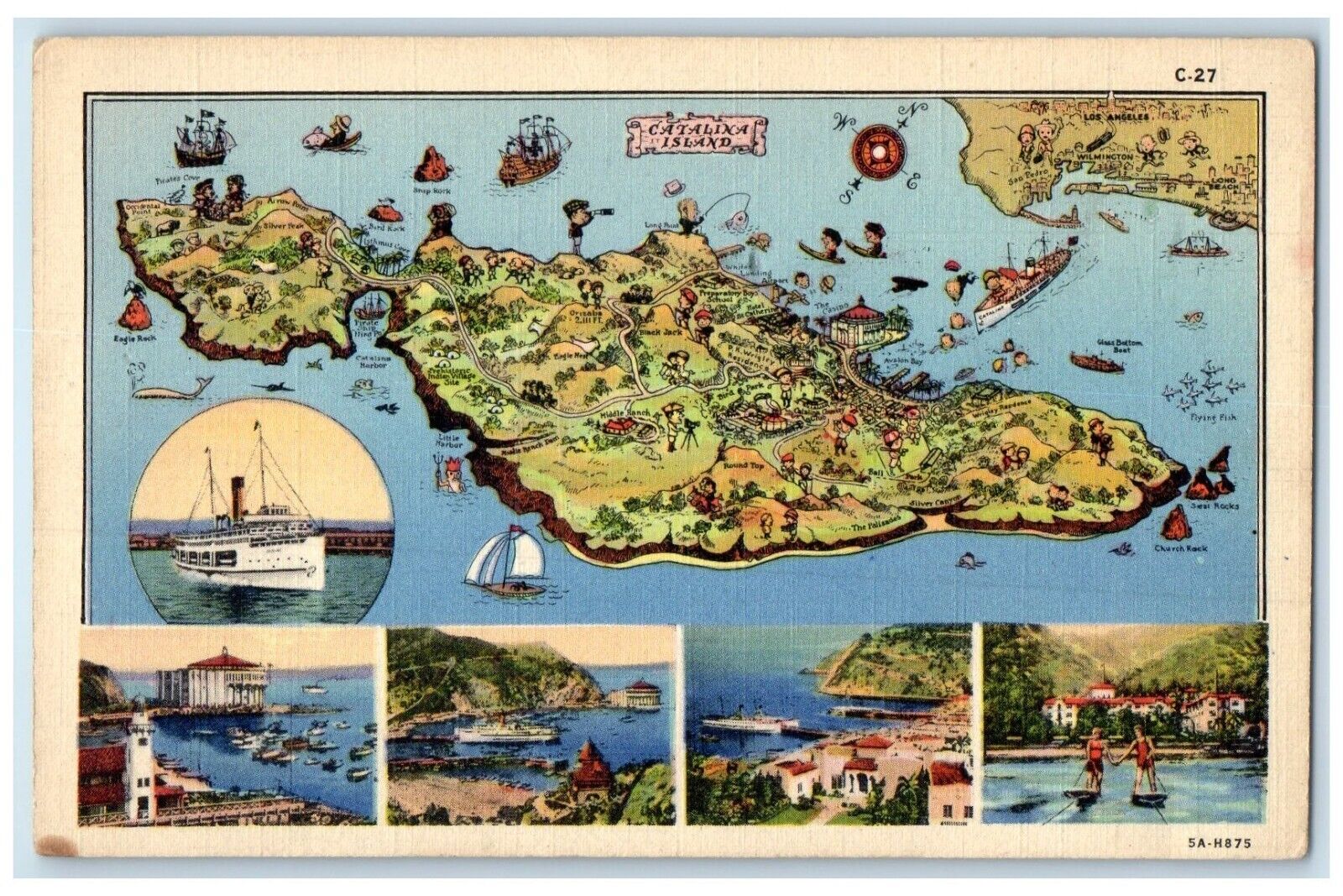 c1910's Multiview Of Catalina Island California CA, Map Antique Postcard