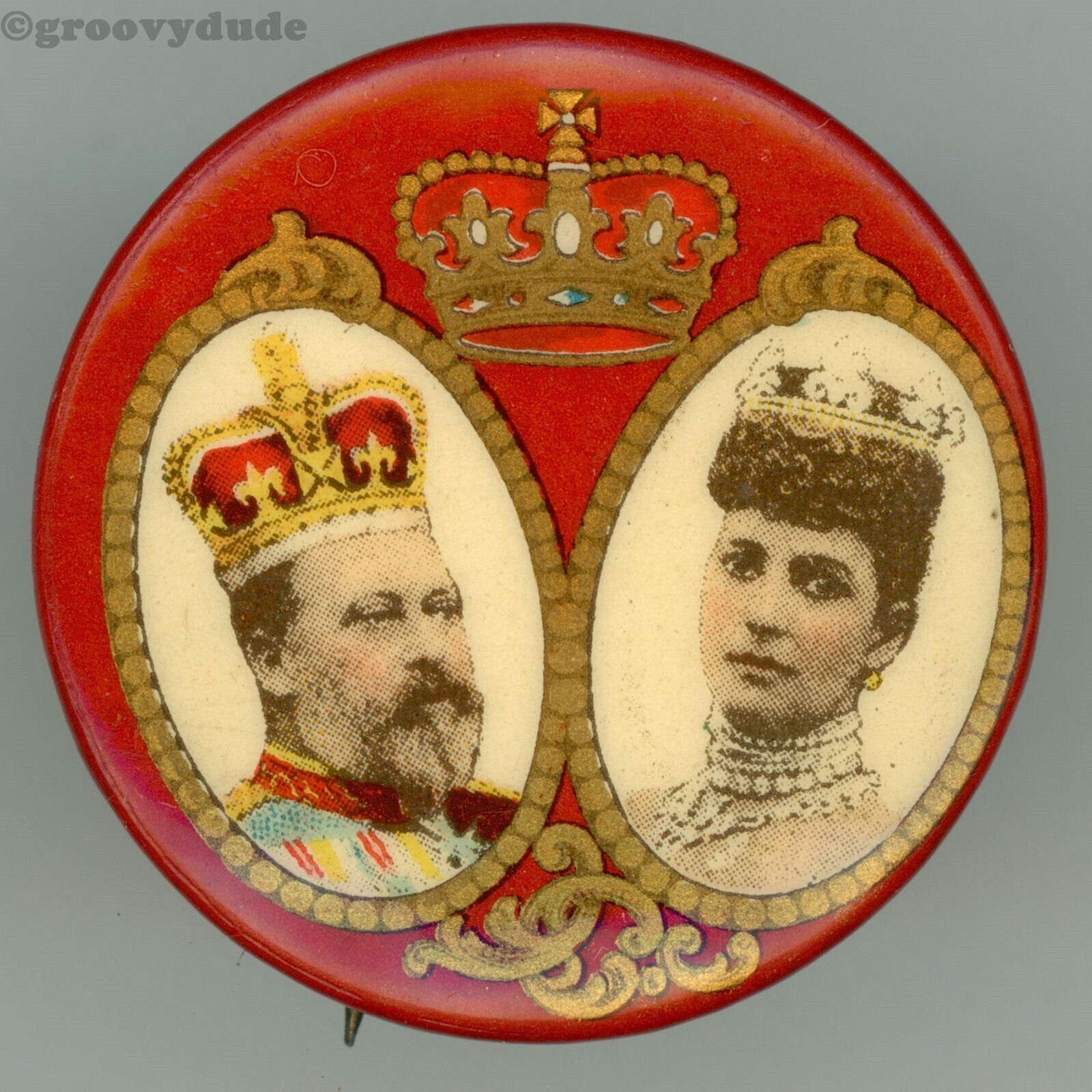 1902 King Edward VII Bertie & Queen Alexandra - UK Coronation Pin Pinback Button