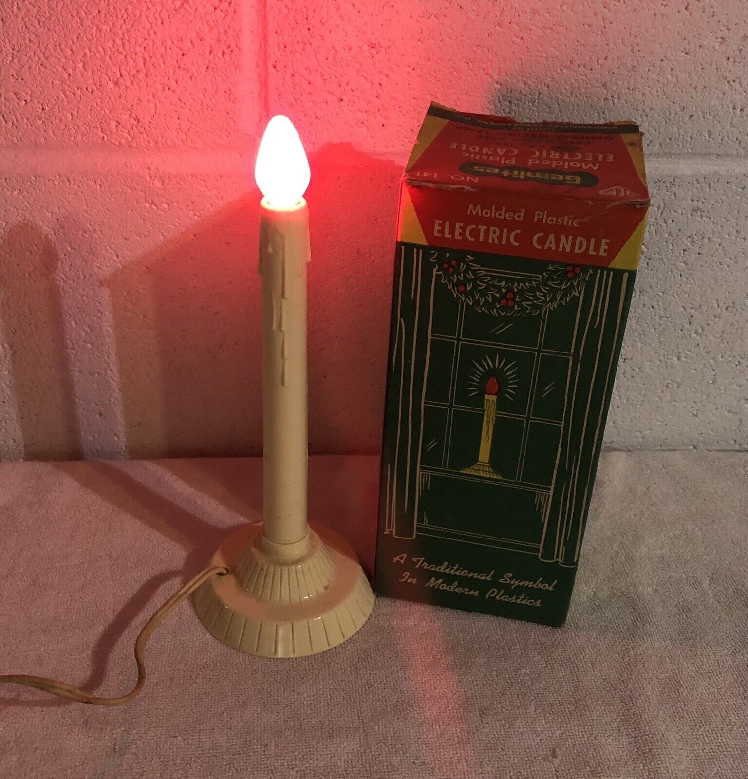 Vintage Gemlite Electric Candle Drip Wax Red Bulb Christmas With Original Box