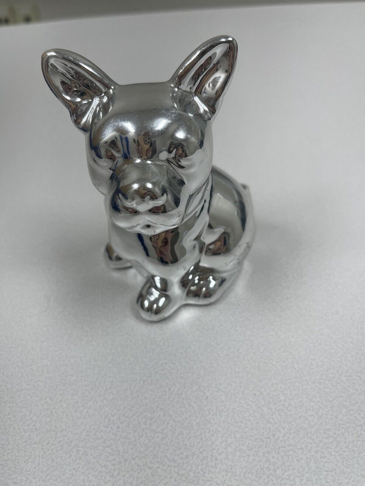 Vintage French Bulldog Frenchie Dog Figurine Painted Silver  Tone Glossy