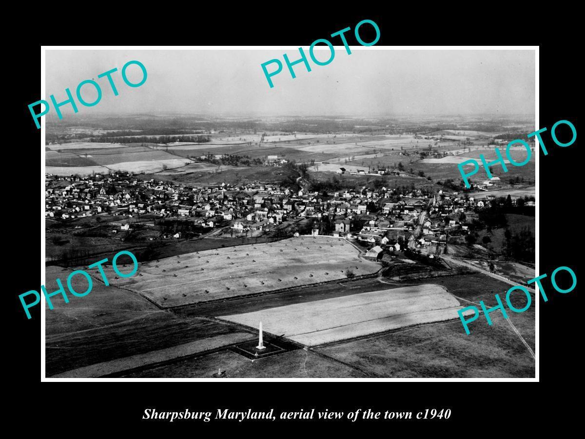 OLD LARGE HISTORIC PHOTO SHARPSBURG MARYLAND AERIAL VIEW OF THE TOWN c1940