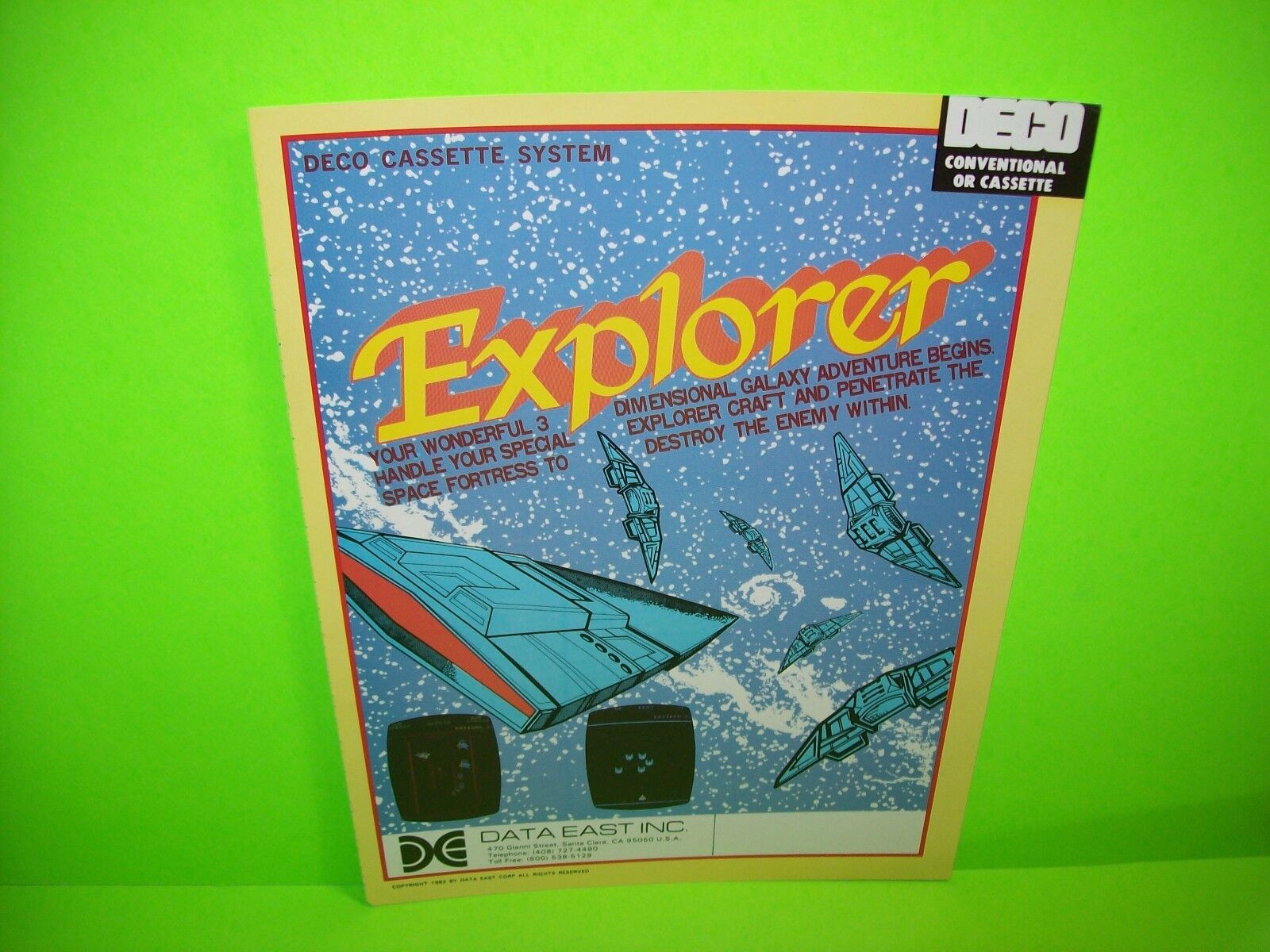 Explorer Deco Cassette 1982 Video Arcade Game Promo Sales Flyer