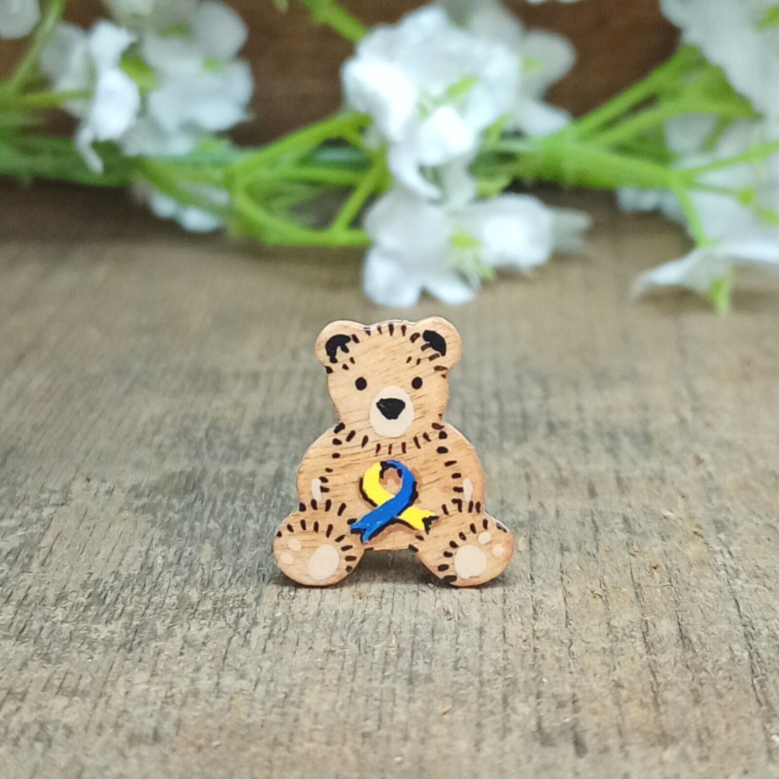 Handmade Tiny Bear Down Syndrome Awareness Ribbon Pin Teacher Thank You Gift