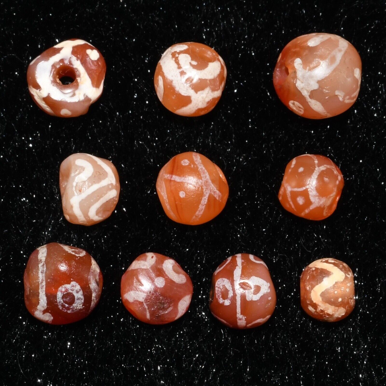 10 Genuine Ancient Pyu Culture Round Etched Carnelian Bead in Good Condition