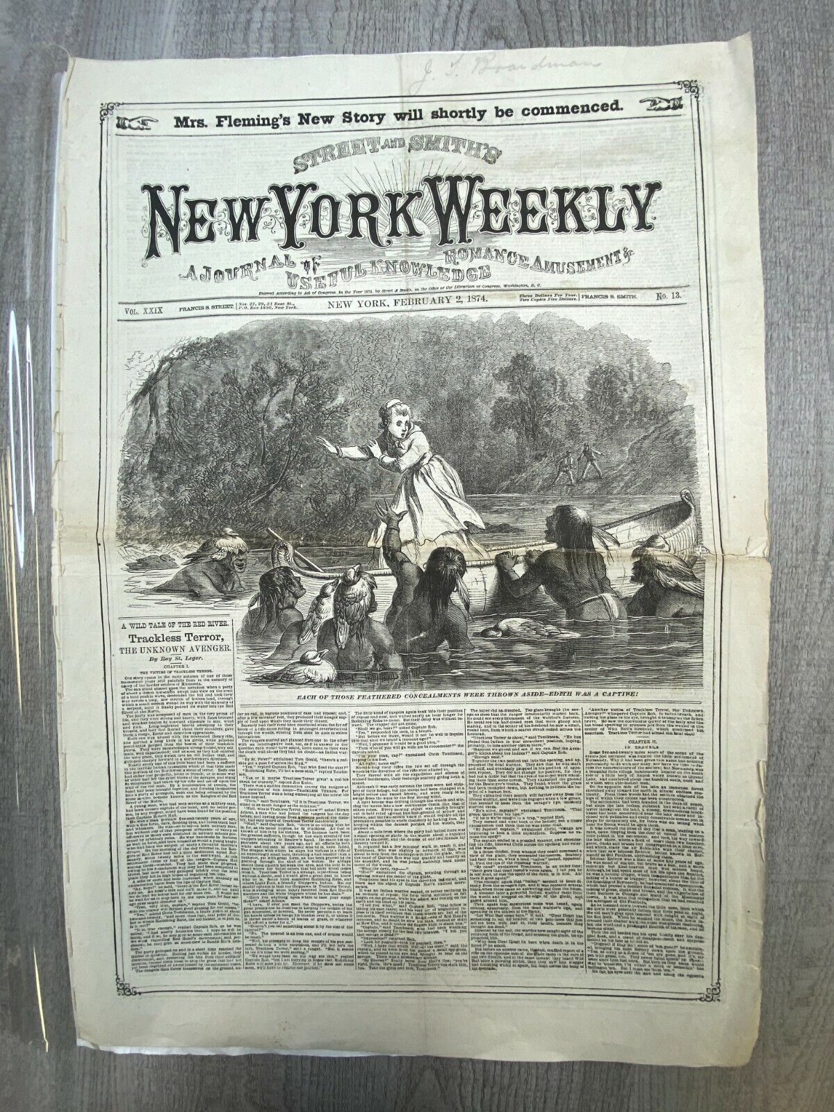 Street and Smiths NEW YORK WEEKLY Vintage Newspaper February 2, 1874 No.13 15x22