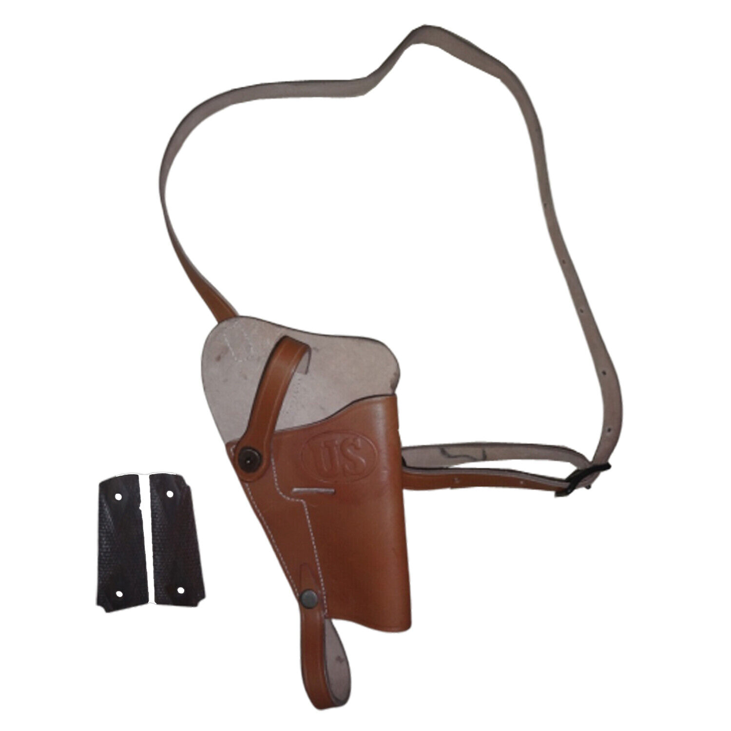 US WWII M3 Brown Leather Shoulder Holster w/1911 .45 Wood Grip - Reproductio R53