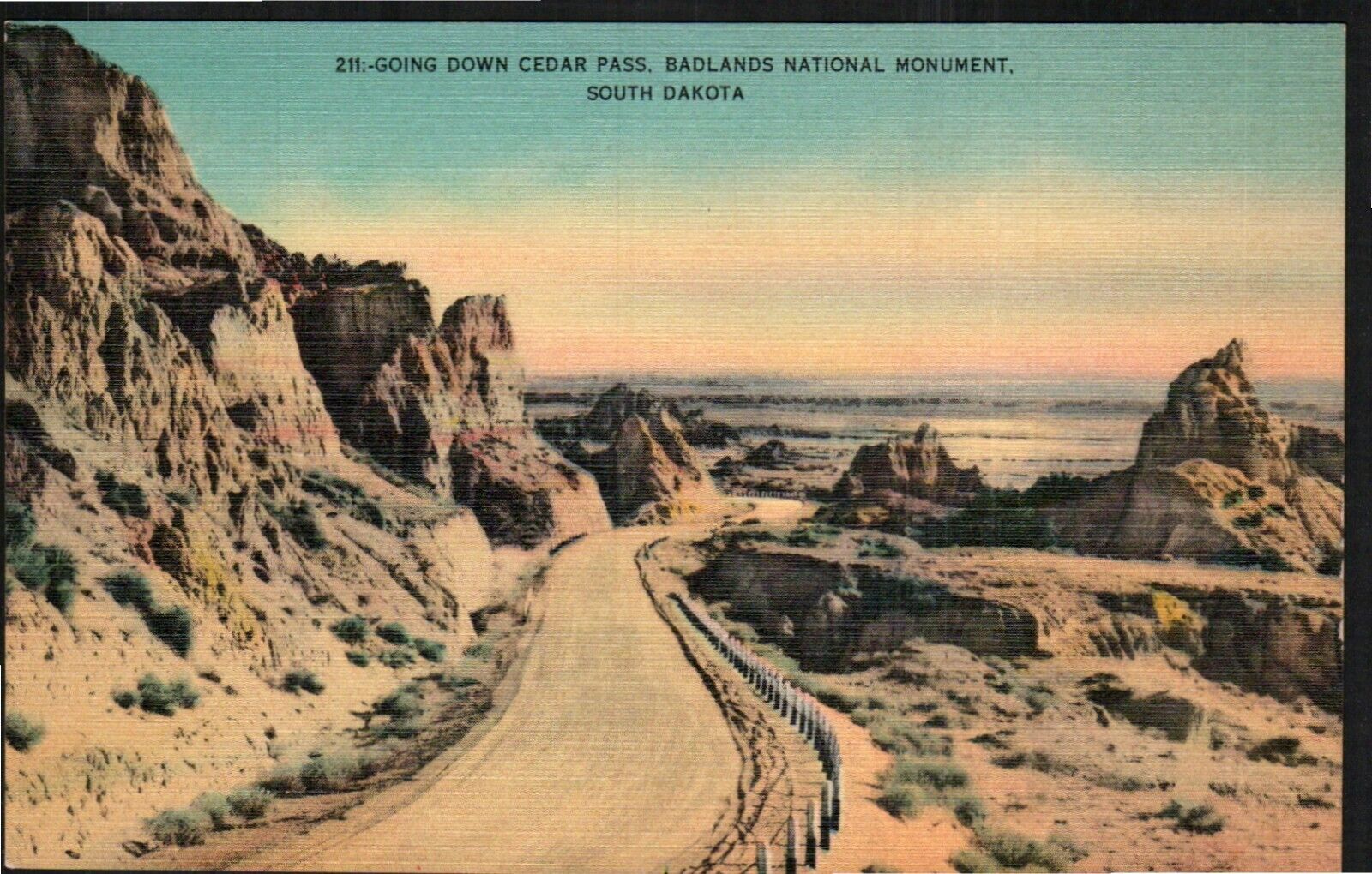 Old Vintage Postcard Cedar Pass Badlands National Monument South Dakota 1940\'s