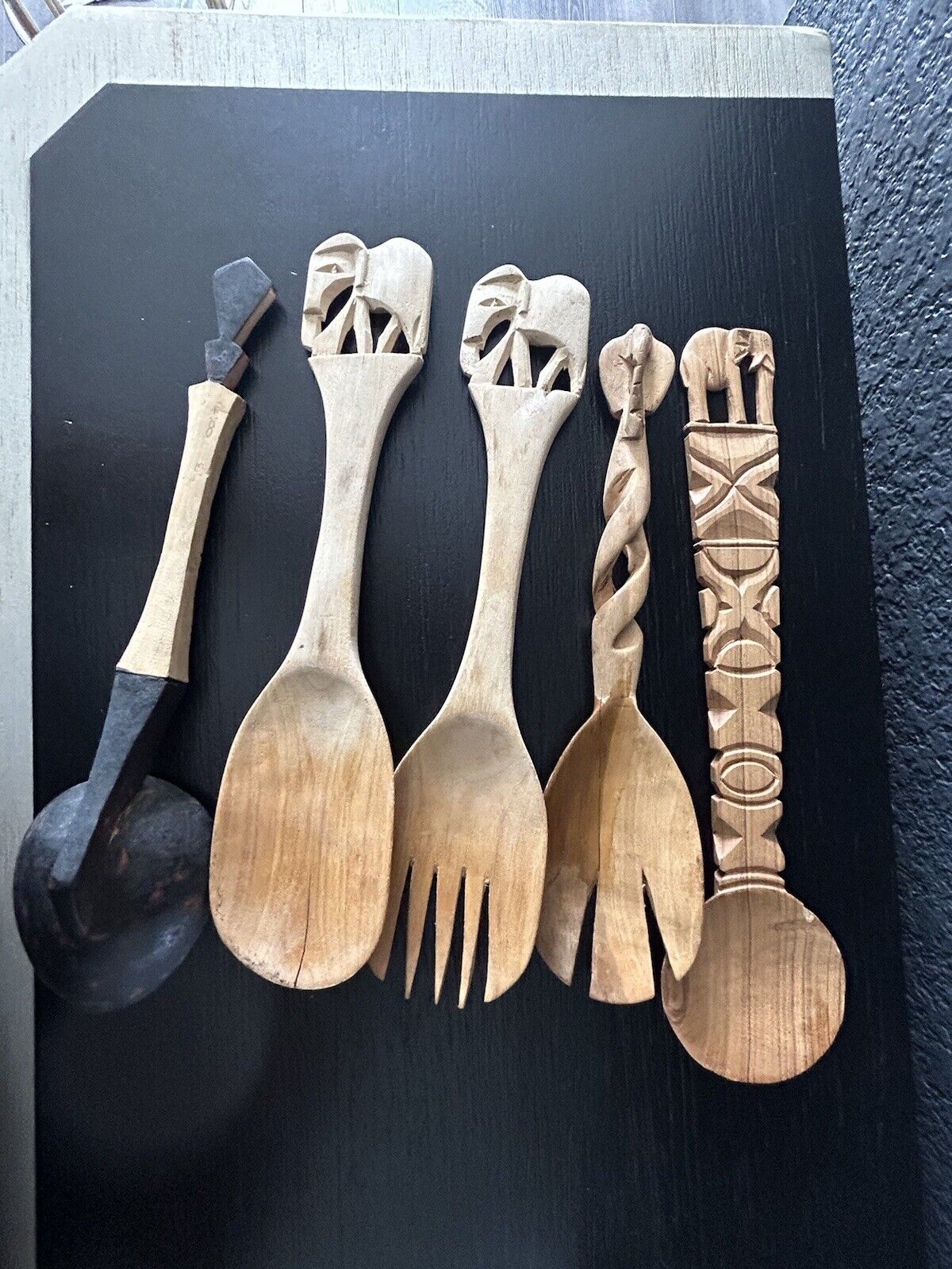 Vintage hang carve wooden spoons