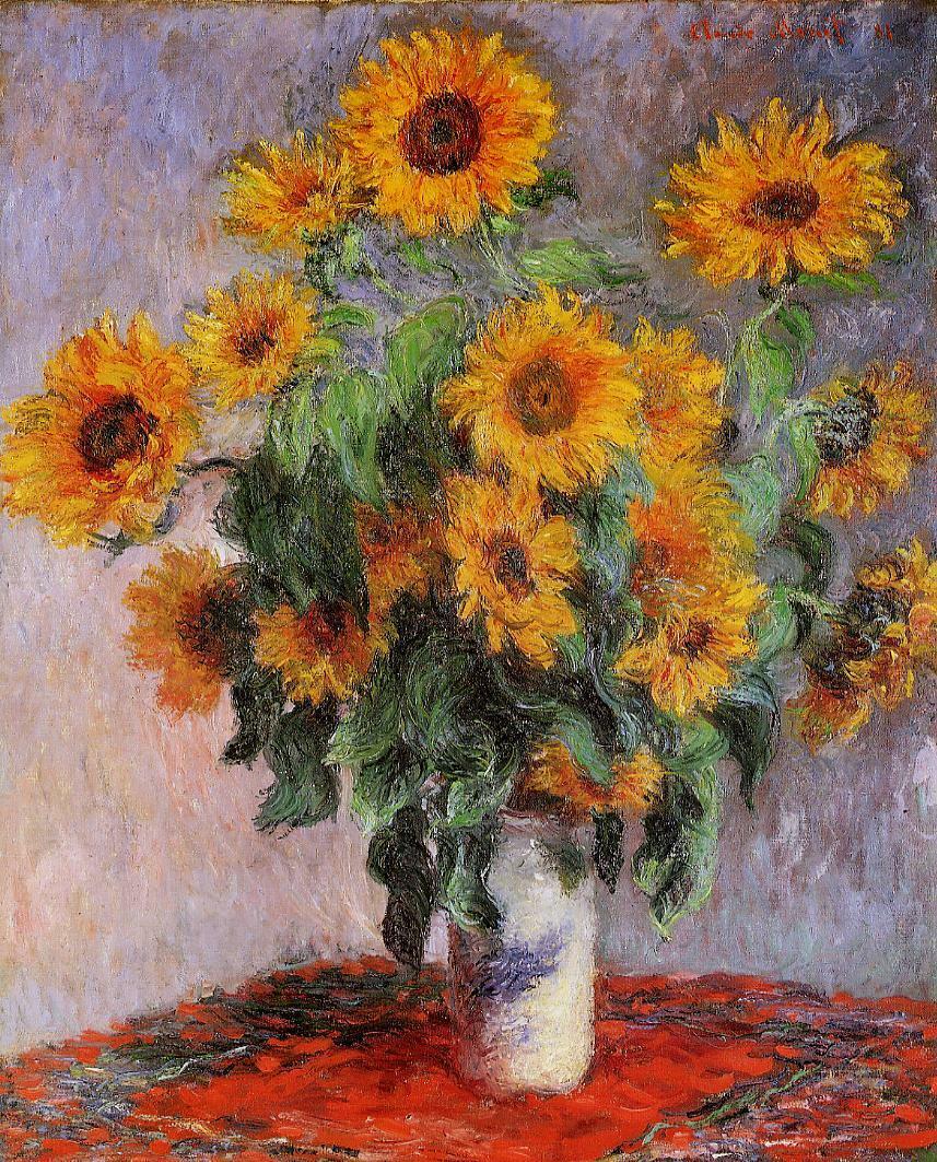 Oil painting Bouquet-of-Sunflowers-Claude-Monet impression still life handmade