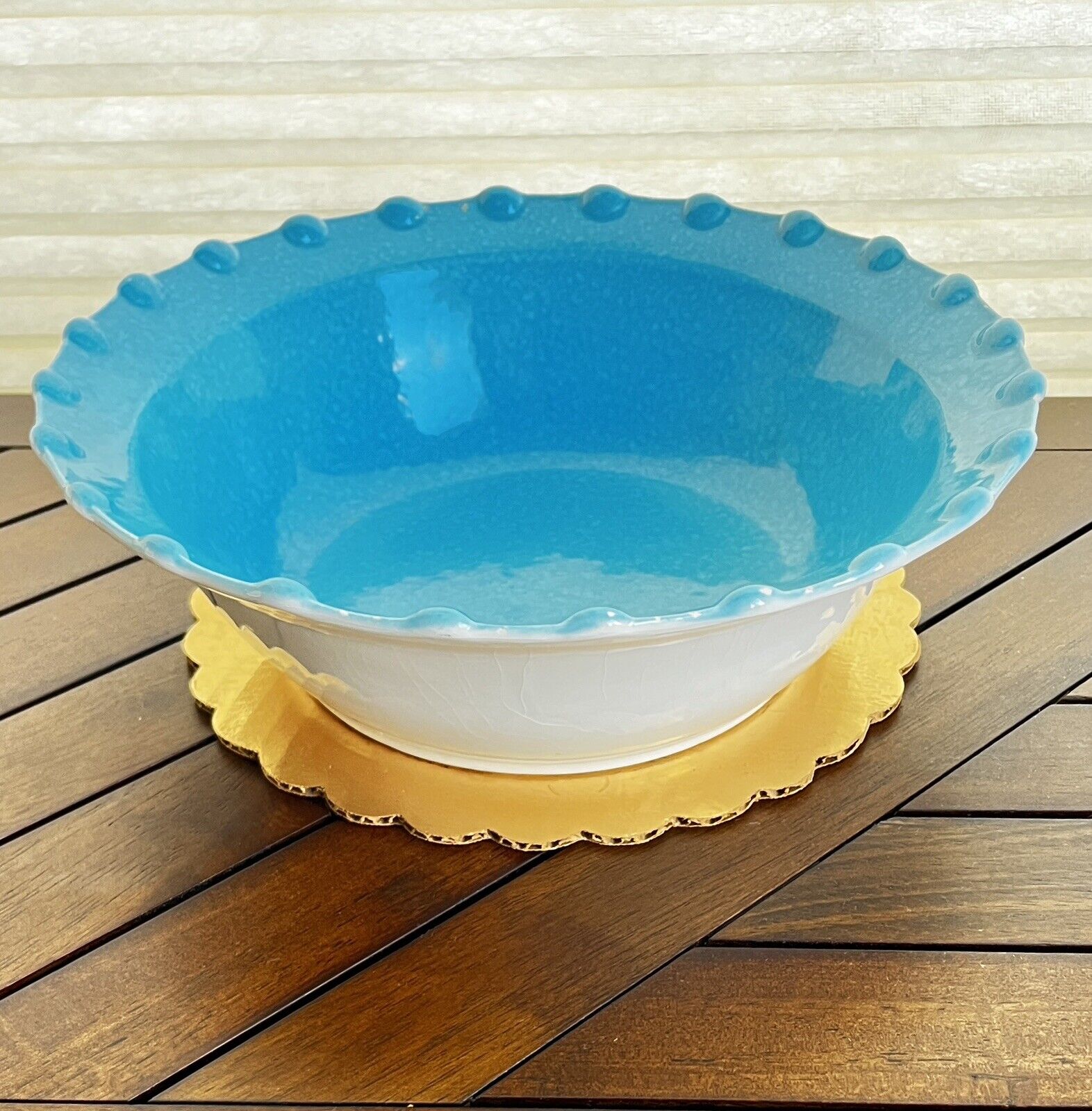 Vintage Ancora Made In Italy Bright Blue Decor Edge Serving Bowl 10.5X3.5”