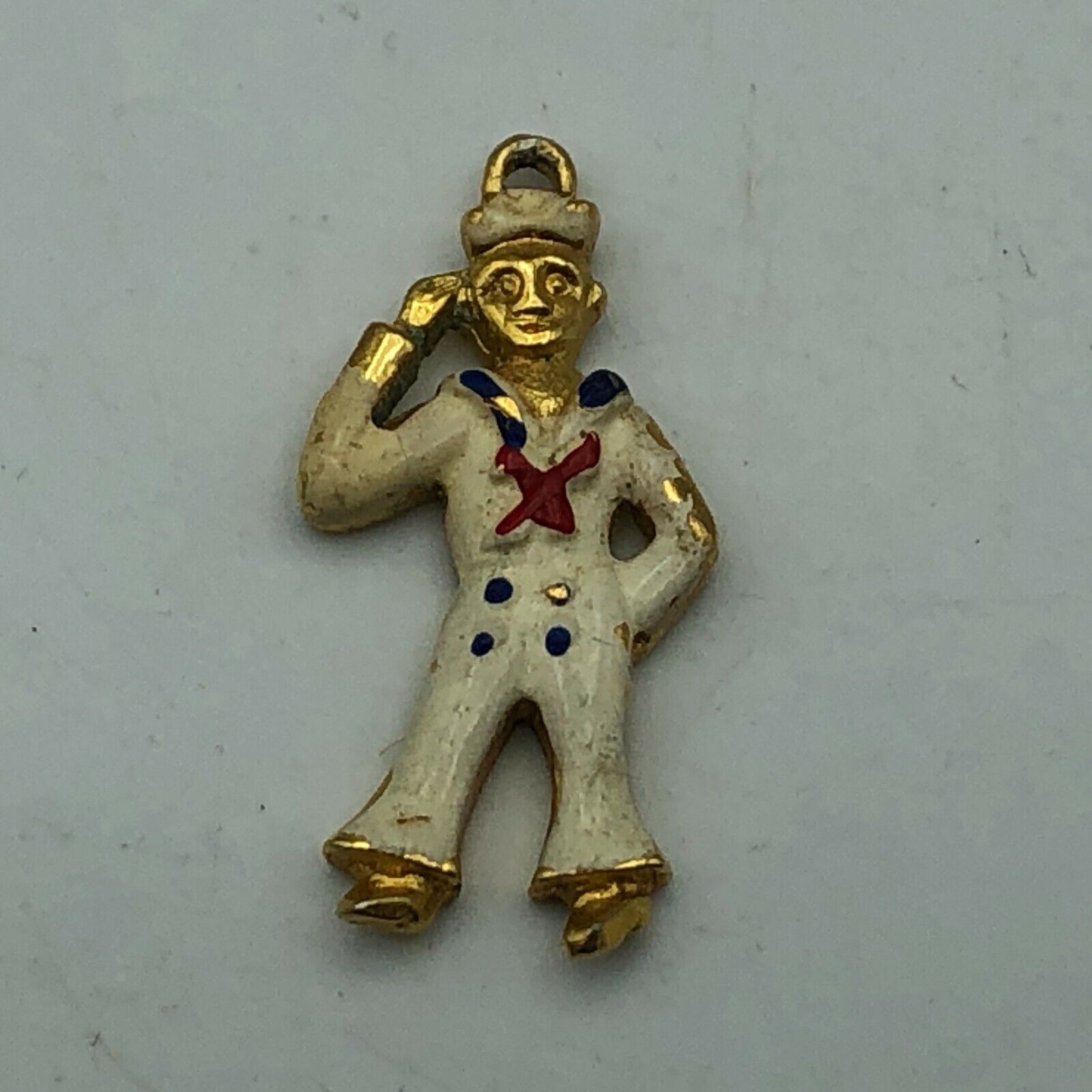 Vtg WW2 Era US Sailor Charm Chippy Enamel Brass Tone Red White Blue AS IS S6