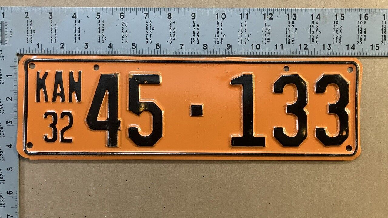 1932 Kansas license plate 45-133 YOM DMV Doniphan Ford Chevy Dodge 15411