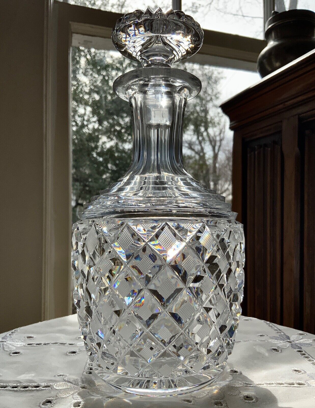 Anglo Irish Georgian Strawberry Diamond Cut Glass Decanter c. 1820-1845
