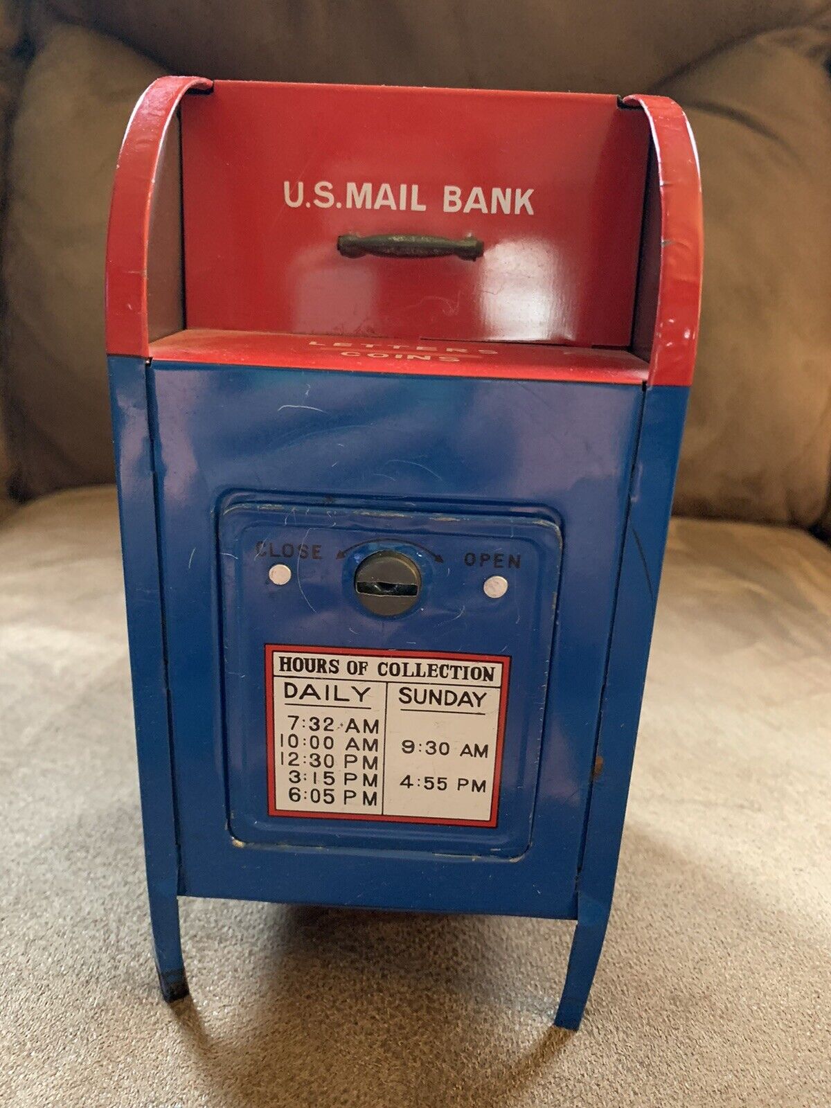 Vintage U.S. Mail Metal Mailbox Bank Red & Blue