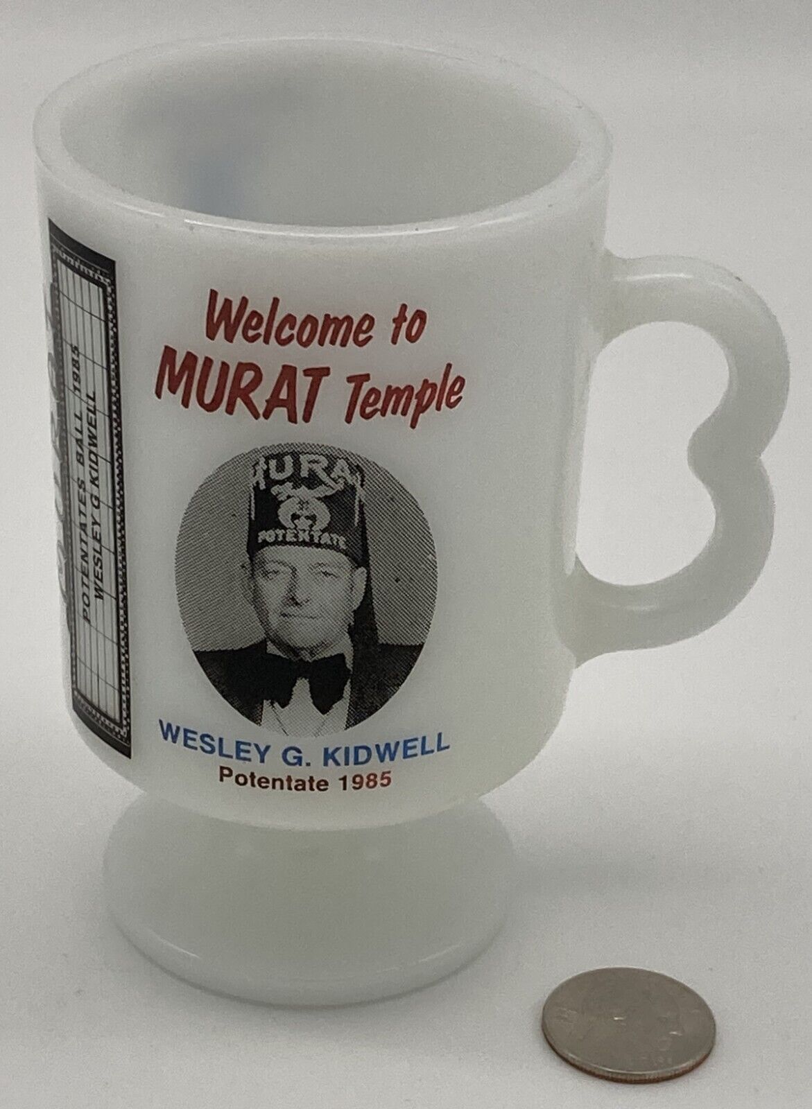 1985 Milk Glass Mug Murat Shriner Temple Potentates Ball Wesley G Kidwell HTF