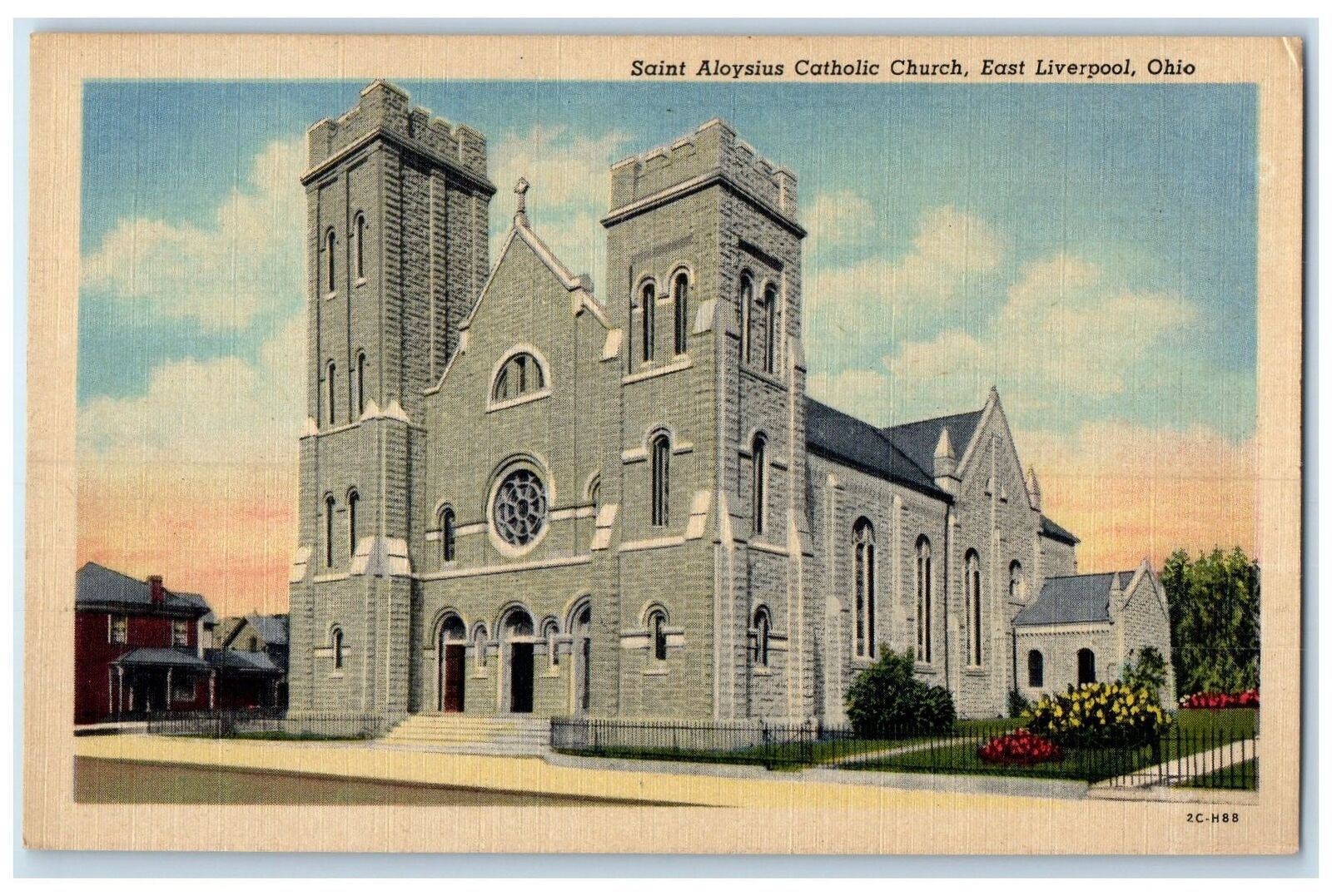 c1940\'s Saint Aloysius Catholic Church Garden East Liverpool Ohio OH Postcard
