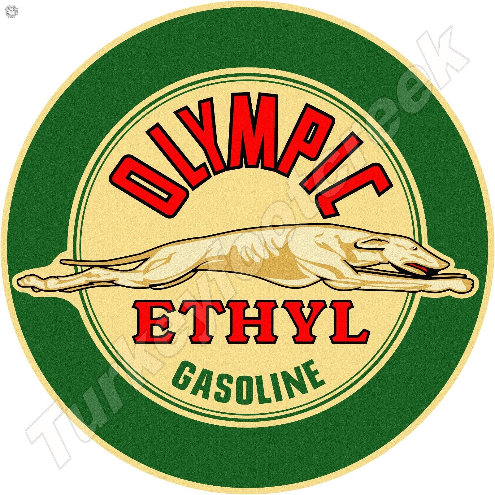 Olympic Ethyl Gasoline Round Metal Sign 2 Sizes To Choose From