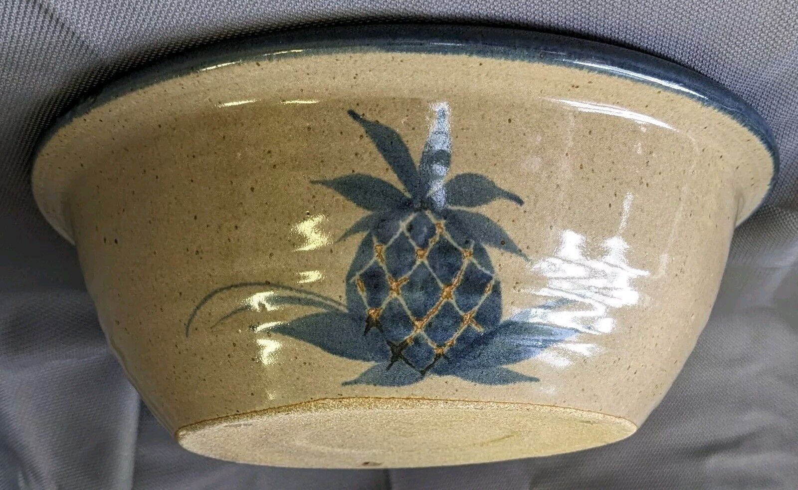 Antique Vintage Blue Pineapple Batter Mixing Bowl Stoneware 11.5\