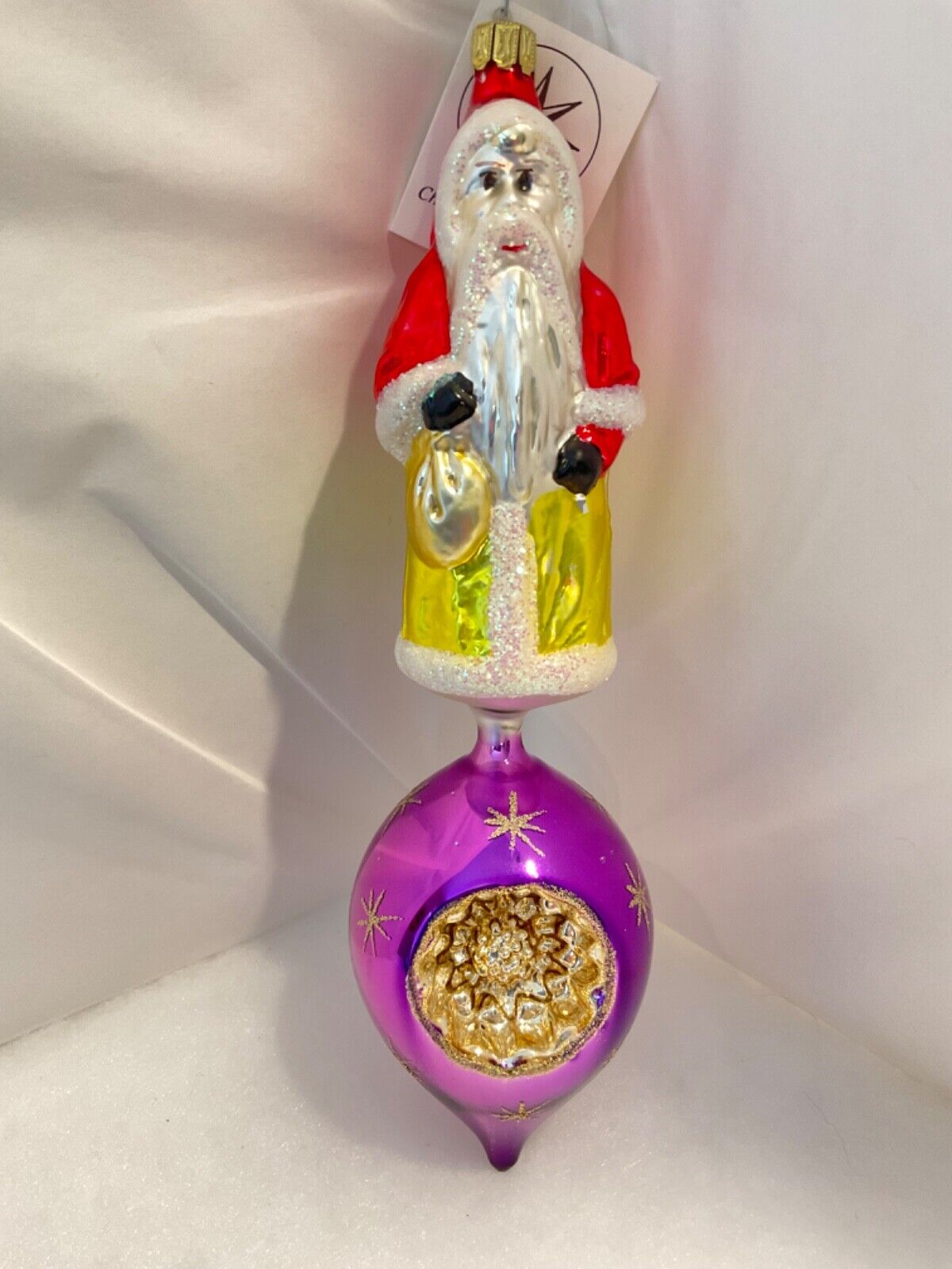 Christopher Radko Glass Christmas Ornament GEORGIAN SANTA Teardrop Reflector