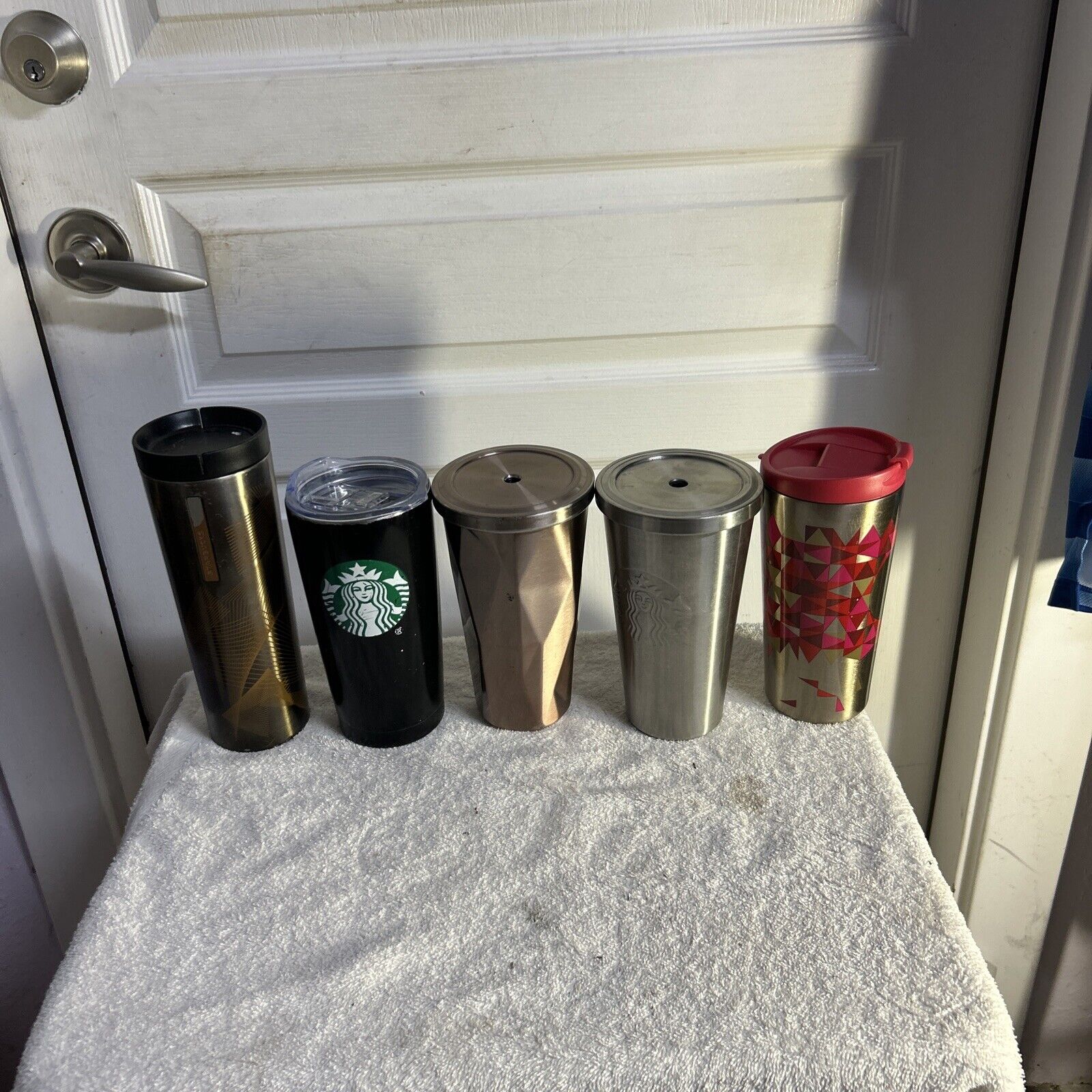 Starbucks LOT of 5 Stainless Steel Tumblers Hot/Cold 1 FlipTop Lid 16oz-20oz