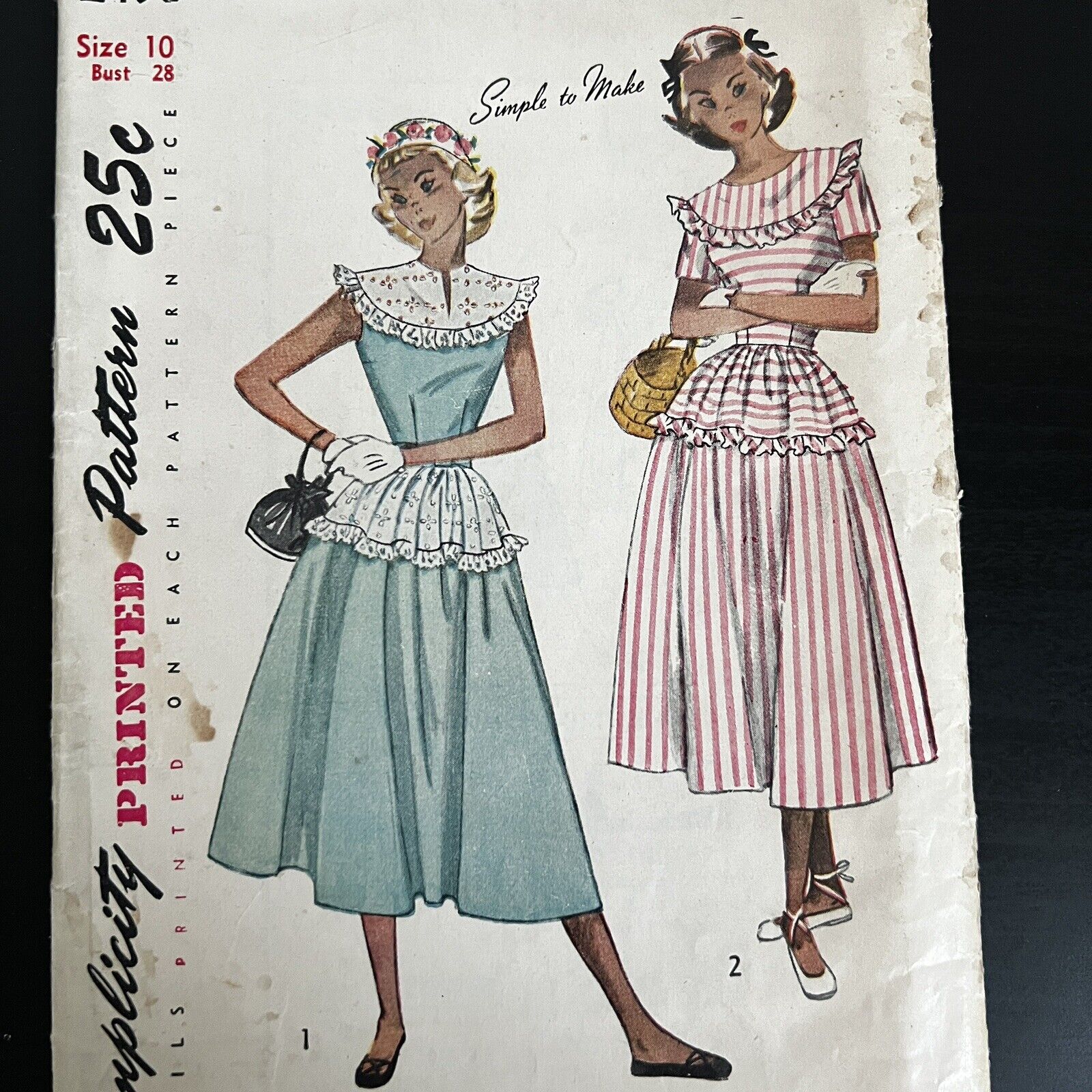 Vintage 1940s Simplicity 2498 Teen Ruffle Coquette Dress Sewing Pattern 10 UNCUT