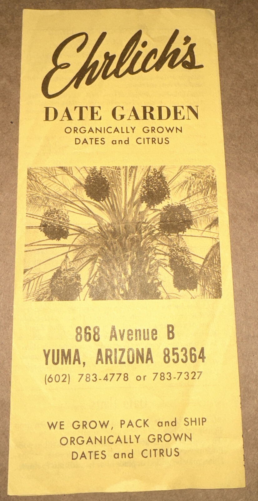 Vintage 1970s Ehrlich\'s Date Garden and Recipes Tourist  Brochure Yuma, AZ
