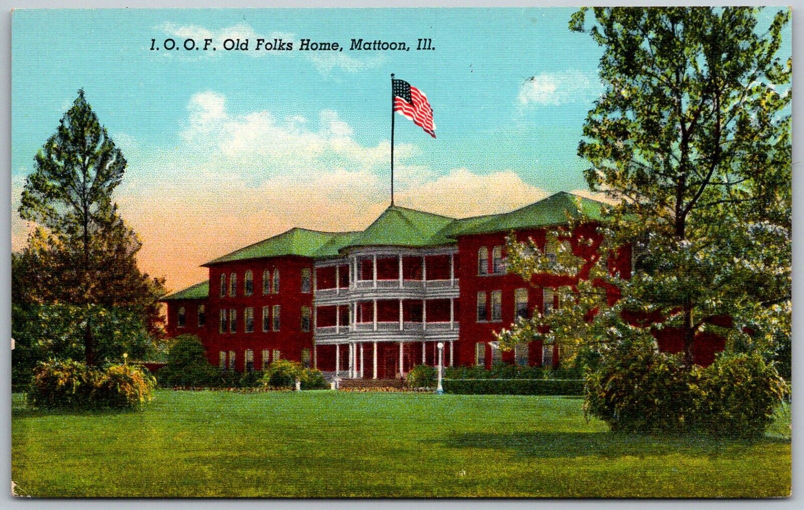 Mattoon Illinois 1940s Postcard IOOF Oddfellows Old Folks Home