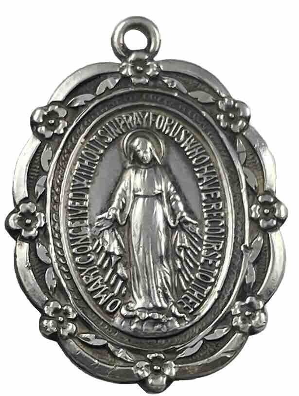 Vintage Catholic Sterling Silver Miraculous Mary Medal, 4.6 Grams Silver