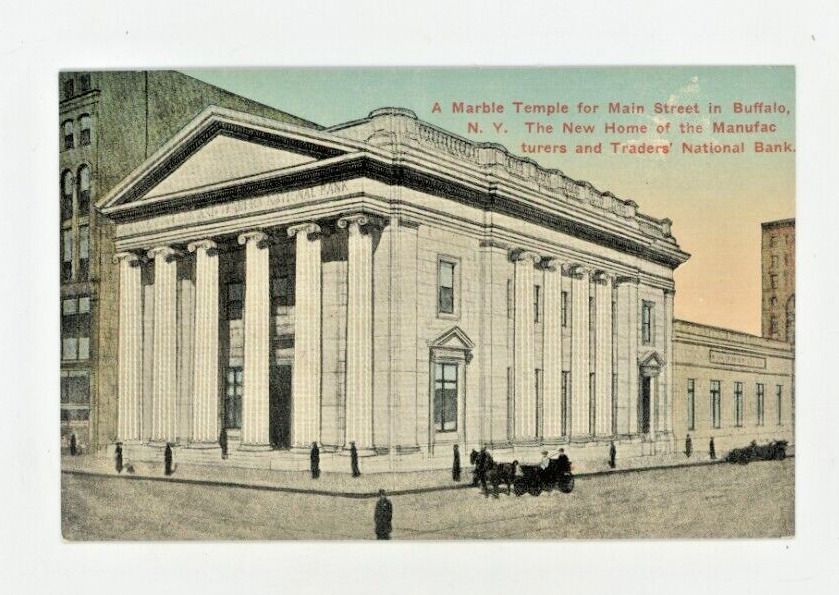 Vintage Postcard  NEW YORK   MARBLE TEMPLE  BANK    MAIN ST.   BUFFALO  UNPOSTED