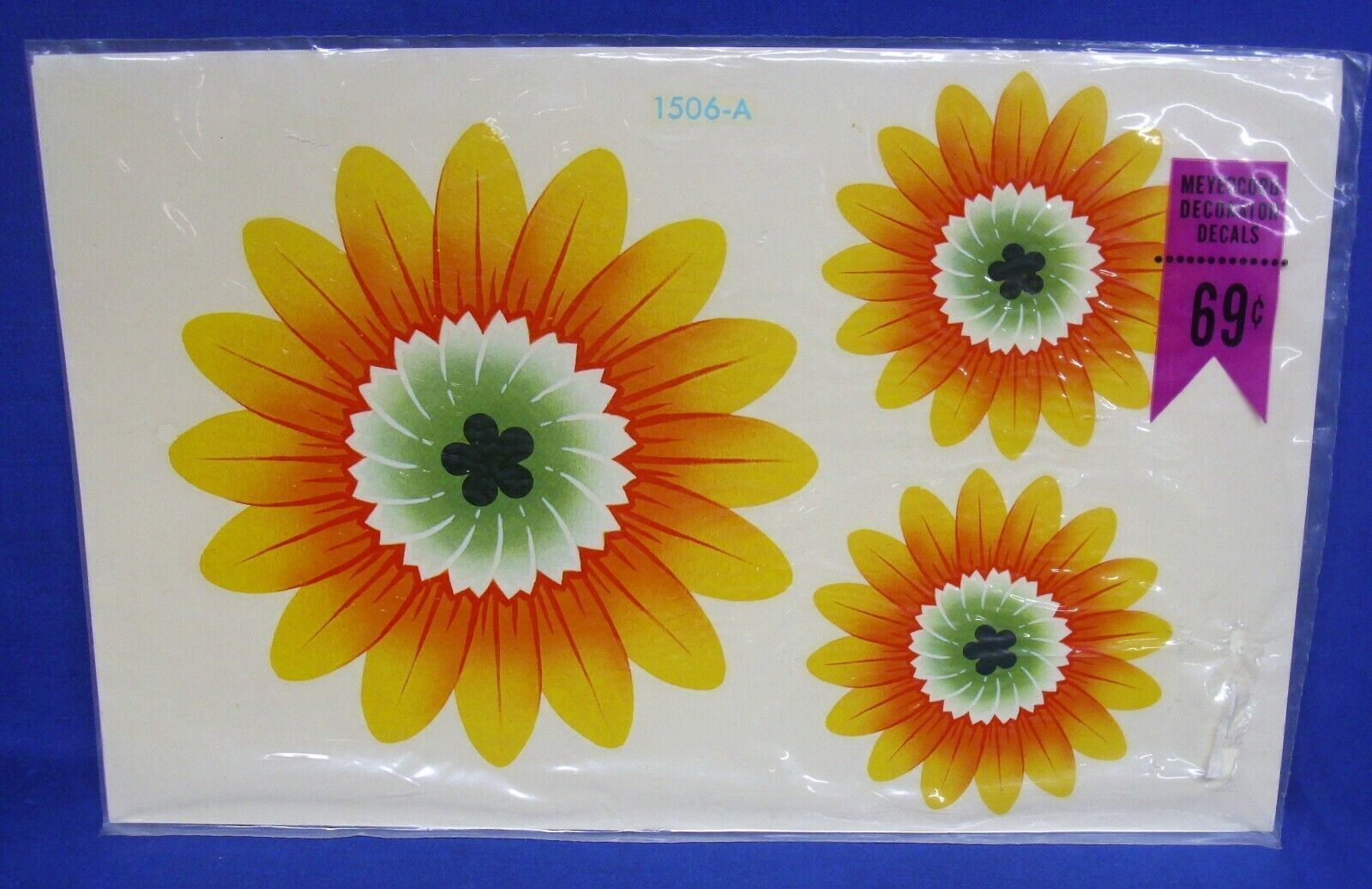 Vtg Meyercord Decals 1 Sheet 3 Sunflowers or Yellow Flower #1506-A Water Applied