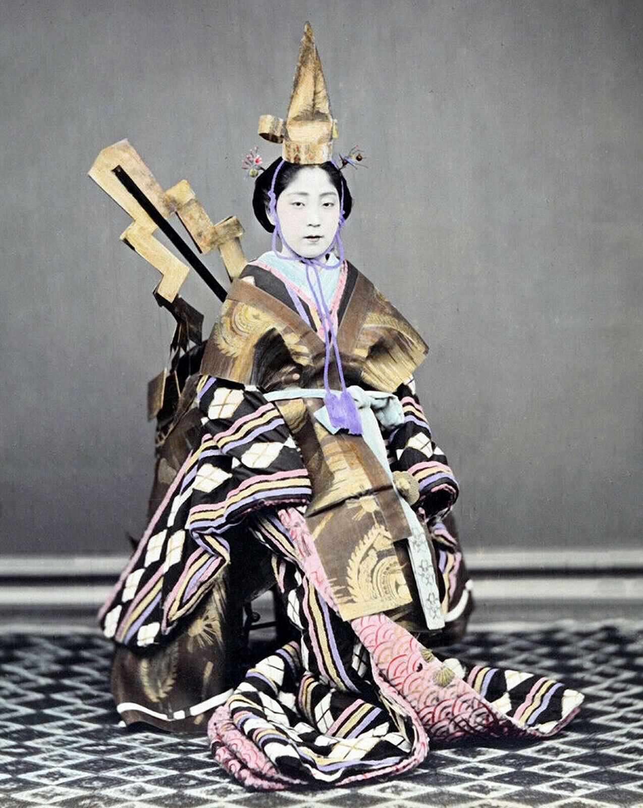 1880 JAPANESE DANCER in Colorful NATIVE COSTUME 8X10 Borderless Photo