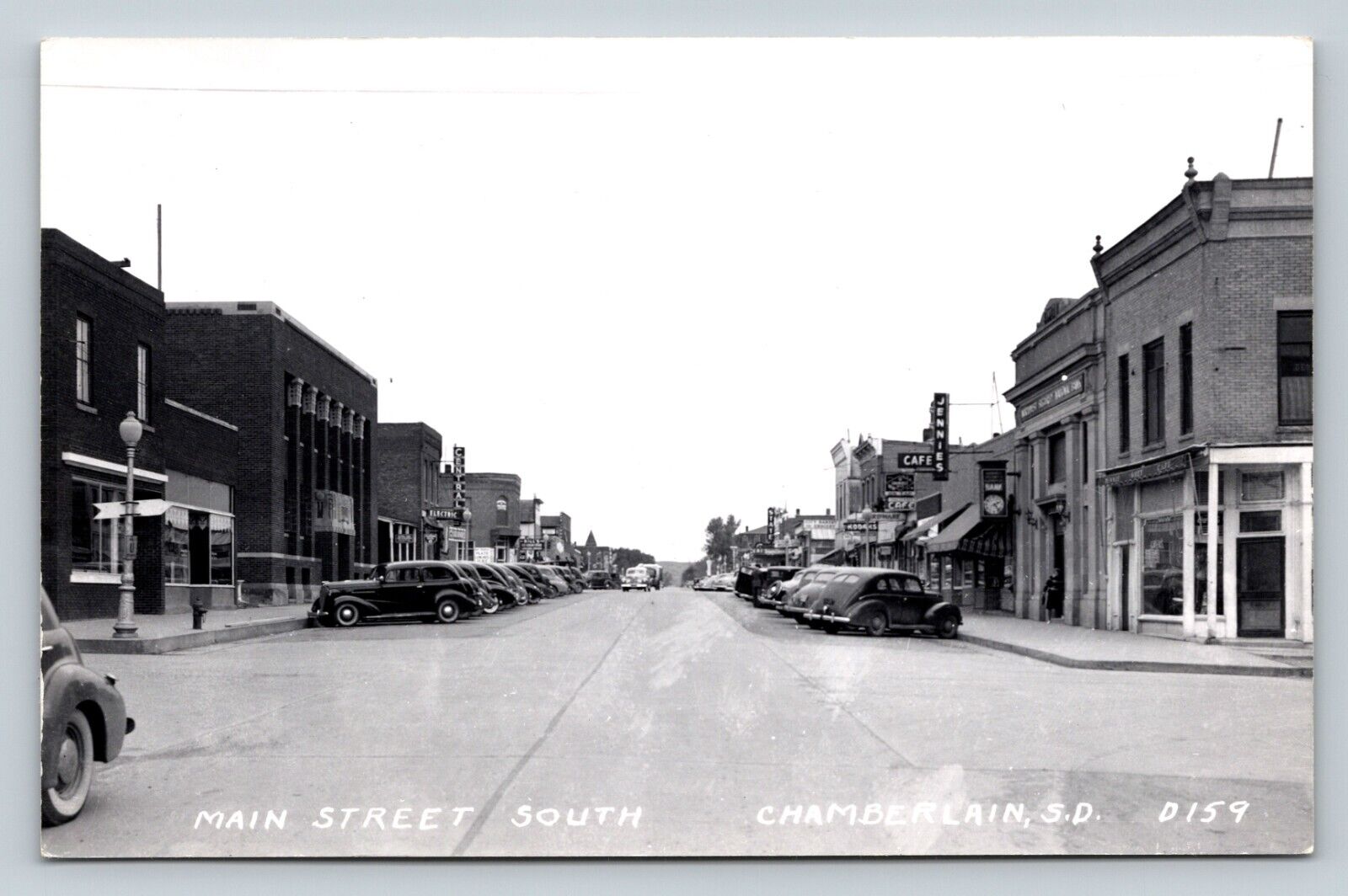 c1940s RPPC Main Street South Chamberlain SOUTH DAKOTA Classic Cars VTG Postcard