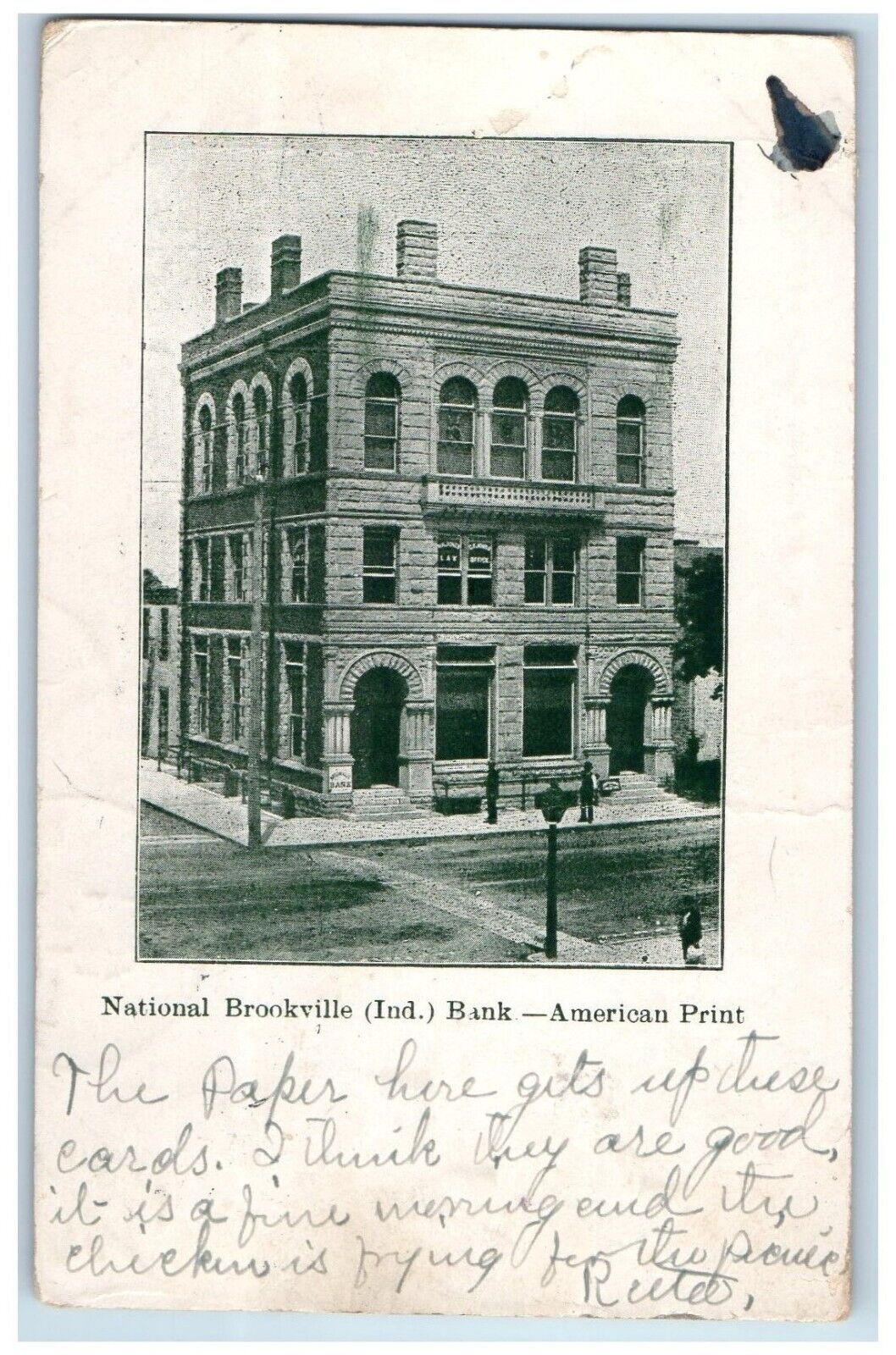 1907 National Brookville Bank American Print Road Indiana PMC Postcard