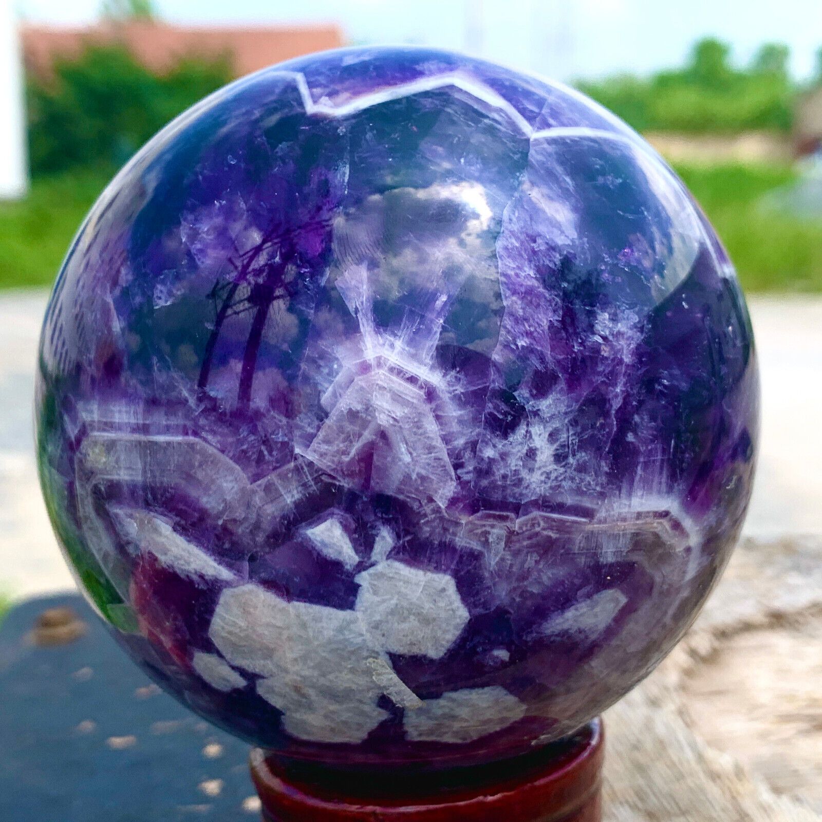 1.98LB Natural Dream Amethyst Quartz Crystal Sphere Ball Healing