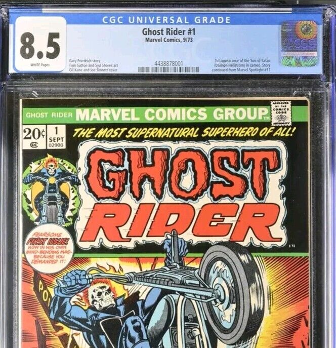 GHOST RIDER #1 CGC 8.5 Cameo Damian Hellstrom (1973) Marvel Comic WHITE PAGES