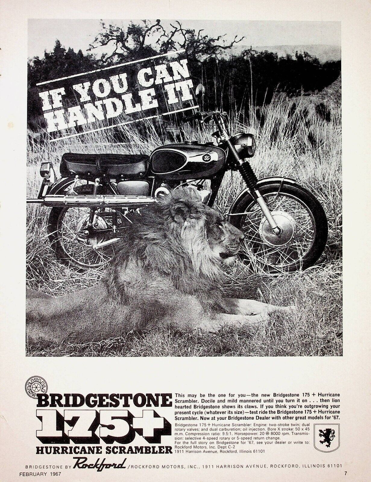 1967 Bridgestone 175 Hurricane Scrambler - Vintage Motorcycle Ad